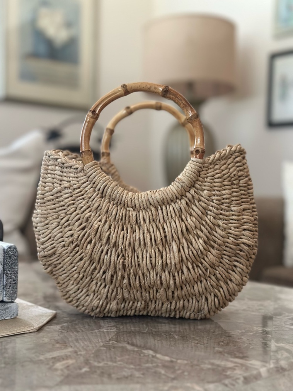 Faded Glory Neutral Woven Tote with Metal Snap - Picture 5 of 10